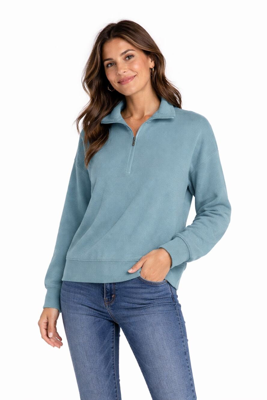 NWT Three Dots Soft Touch Quarter Zip Nile Blue S